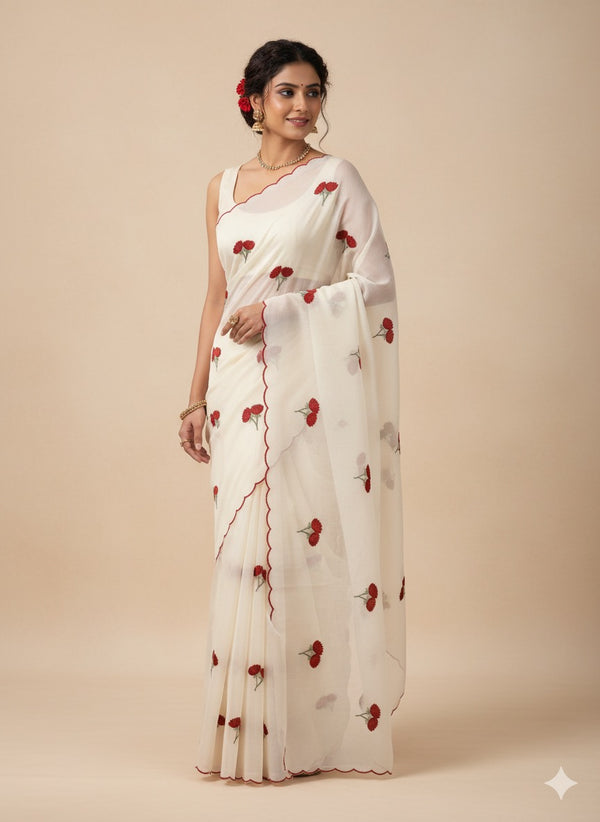 Mul chanderi embriodery saree with scalloped borders MSH115