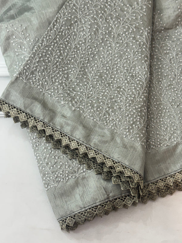Art silk saree with embroidery SVTS17 - Ash