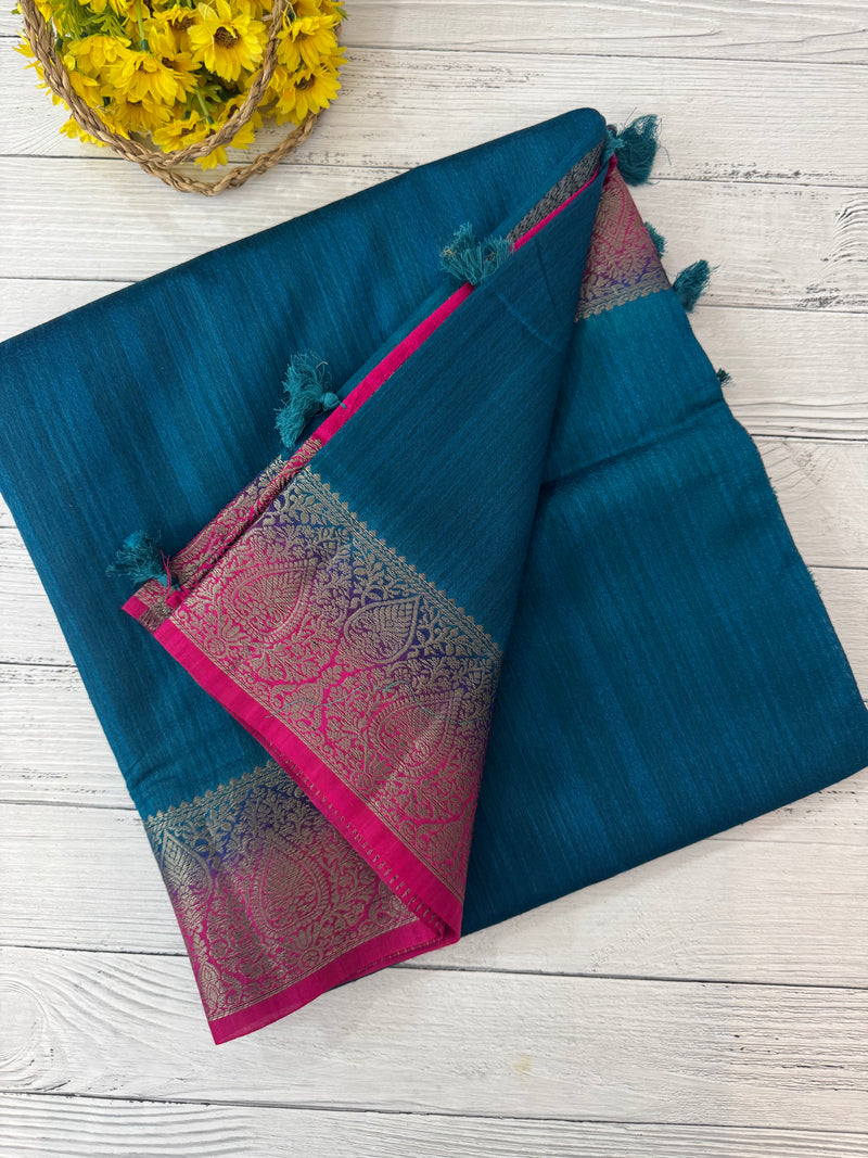 Blended tussar silk sarees with contrast pallu & blouse MTL430