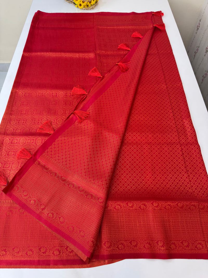Brocade soft silk saree in copper zari weaving  MS6771