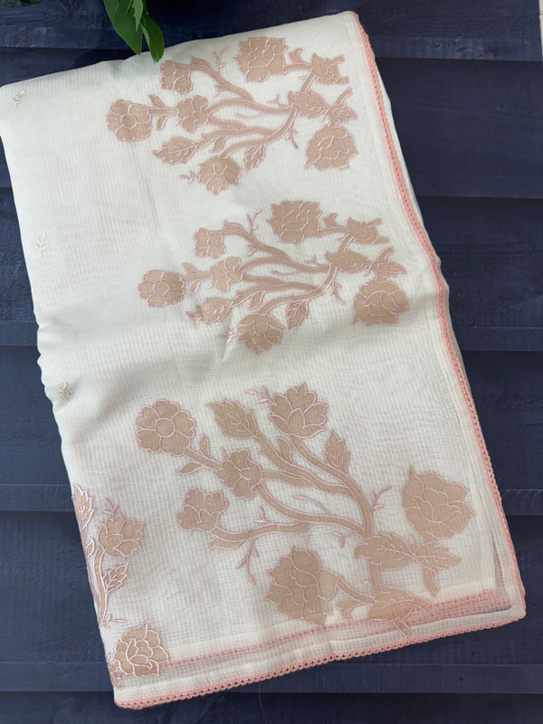 NetKota Applique work saree  -MSH123 White & Peach