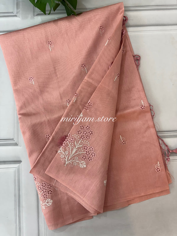 Cutwork blended tussar saree SJCV41 PinkPeach