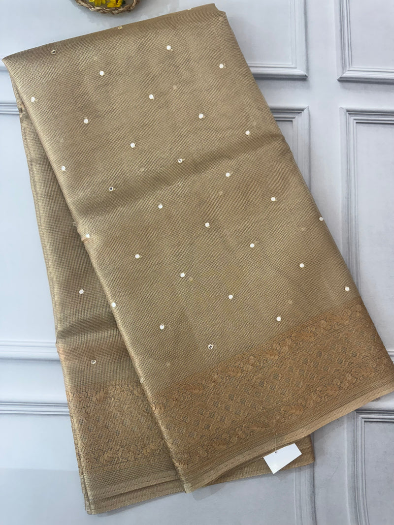 Tissue Silk Saree with mirror work SHRNSMM- Bronze - MS8933