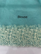 Glass organza saree with embroidery borders- MCW161 AquaBlue