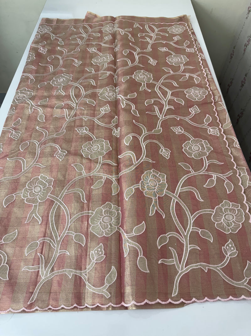 Tissue Silk applique work saree MSH133 Design 3- PeachPink