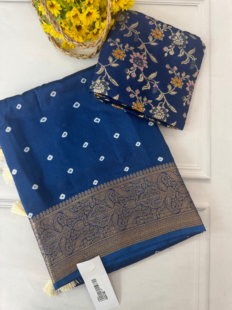 Soft dola silk saree with brocade banarasi  blouse MDLS212- DeepBlue