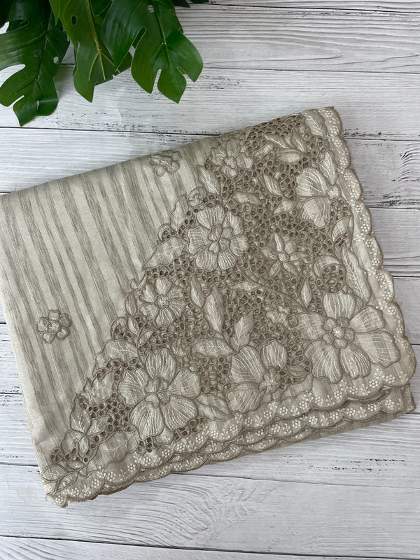 Semi silk saree with cutwork on pallu MSR908- Dusky GreenishGrey