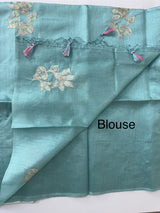Tussar finish soft silk saree with thread embroidery MTS568 LightBlue