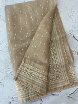 Tissue Organza saree with thread work - MS14798 Beige