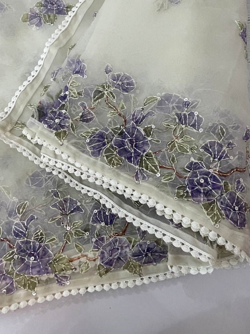 Organza saree with prints & hand embriodery work MS15333