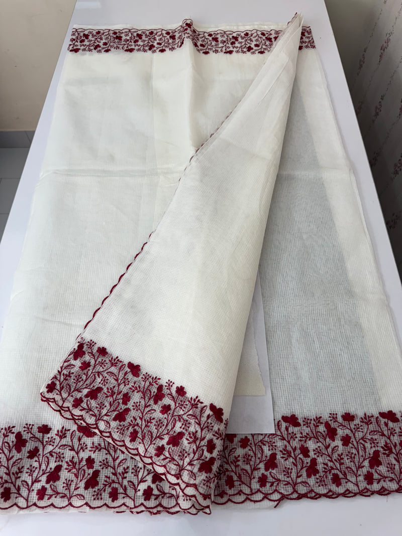 Kota silk saree with embroidery MSB643 OffWhite & Maroon