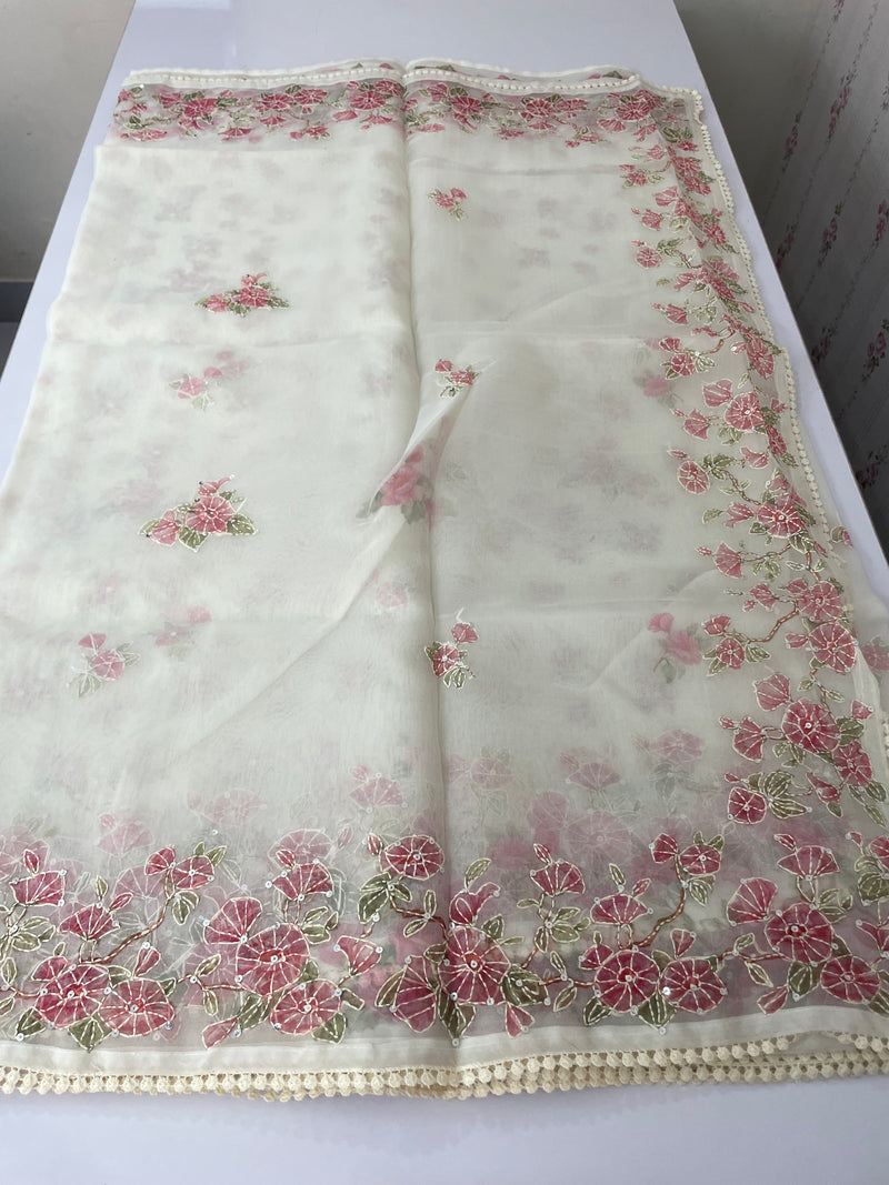 Organza saree with prints & hand embriodery work MS15333