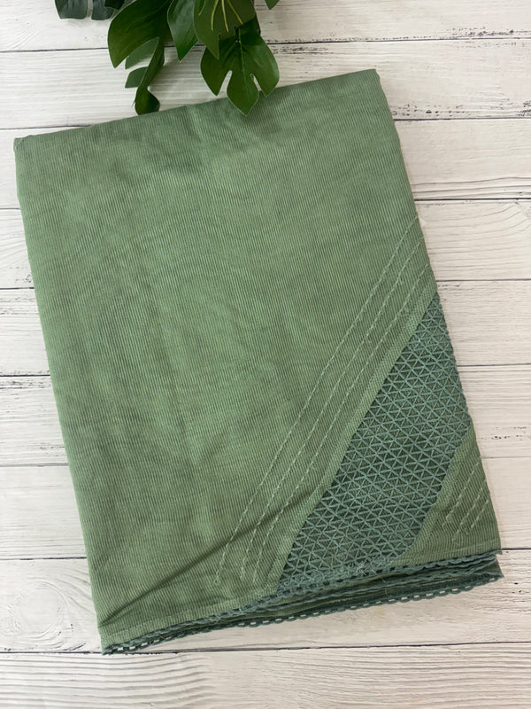 Supernetsaree with crochet work and lace border MCJ5433 - DuskyGreen (Design - Diagonal Crochet)