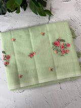 Lightweight NetKota saree with cross stitch embroidery MS143 - PistaGreen