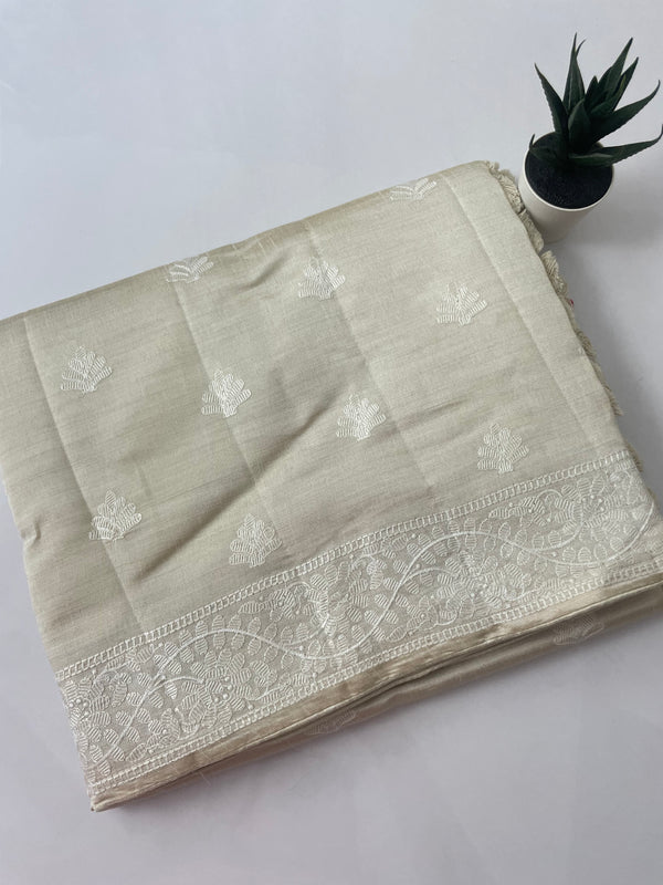 TARA - Embroidered Semi tussar saree MTS804 - Offwhite