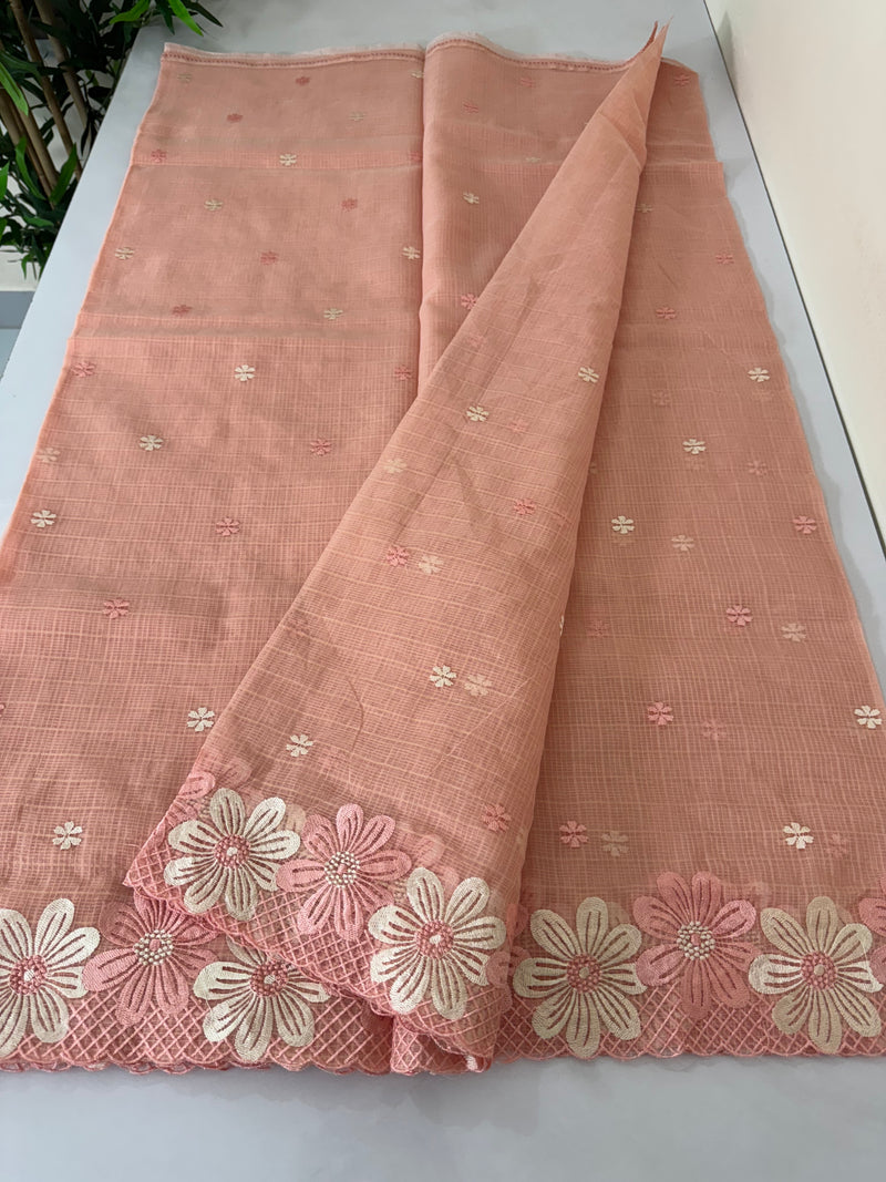 Kota saree with embriodery work MKAS37 Peach