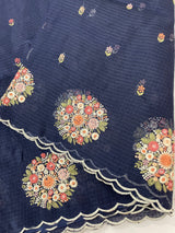 Kota checks saree with embroidery MS7645 DarkBlue