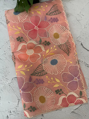 Viscose organza saree with thread work - MSH296 Peach