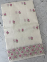 NetKota saree with embroidery - MS14890 White to Pink