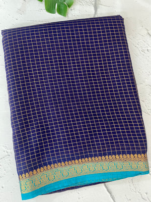 Crepe chiffon saree with small checks zari weaving  MS81890