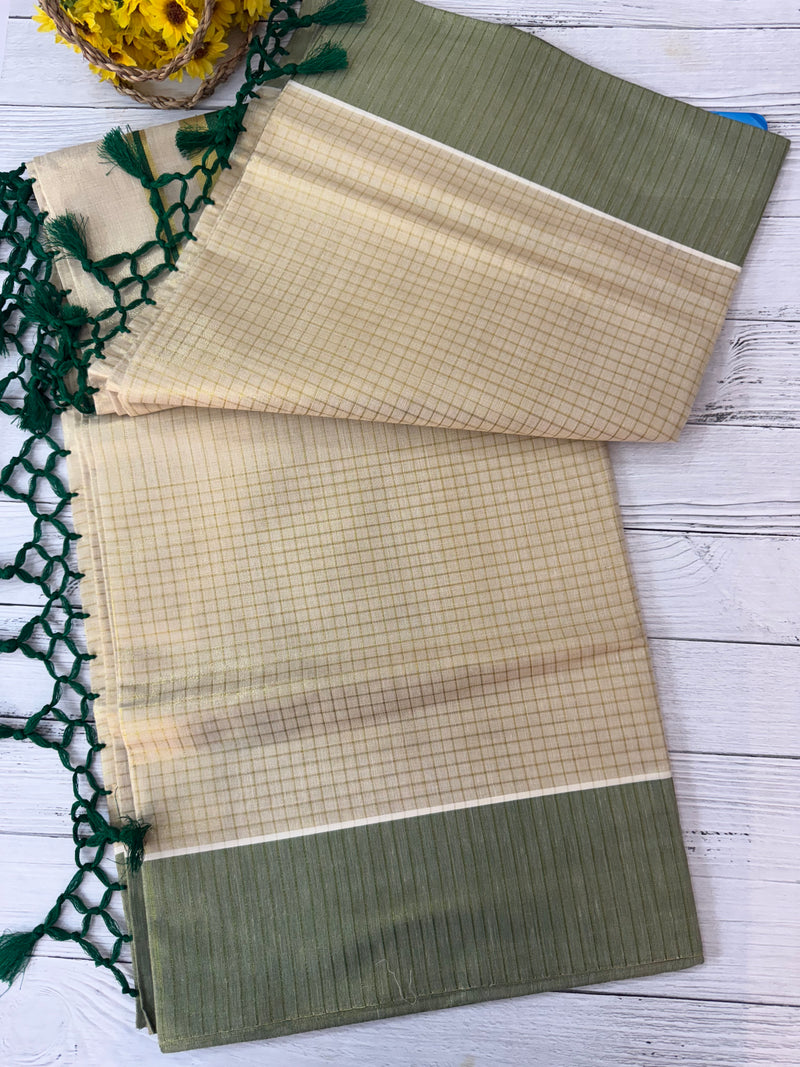 Kerala tissue saree- Gold checks