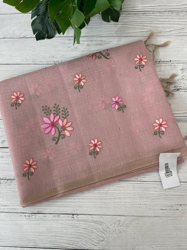 Tissue mix Soft silk saree with embroidery MS8189- PastelPink