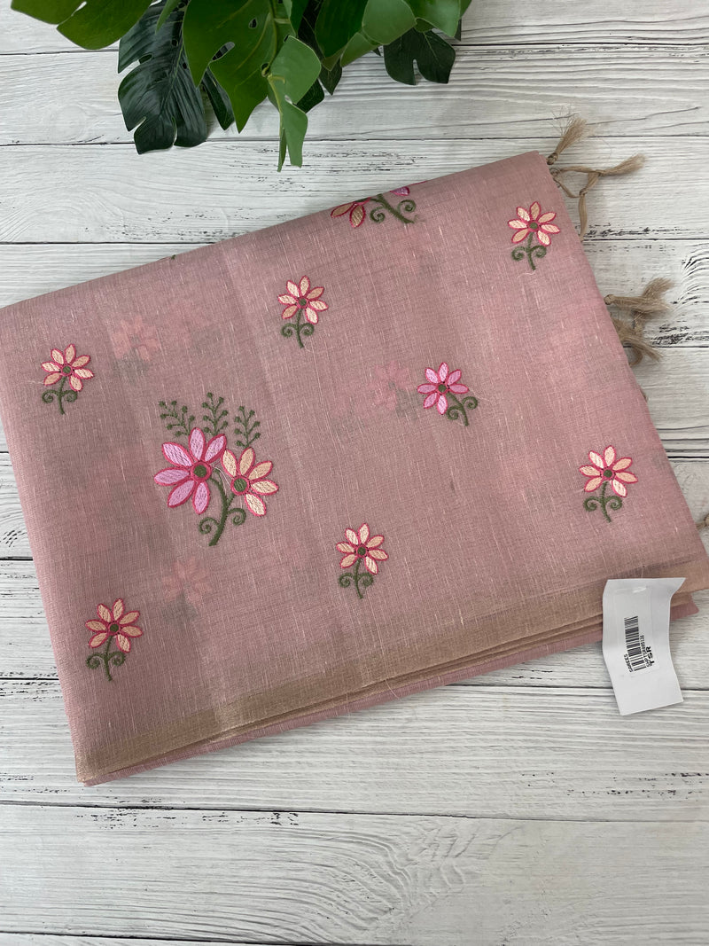 Tissue mix Soft silk saree with embroidery MS8189- PastelPink