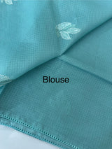 Kota  checks saree with embroidery - MS7679 LightBlue