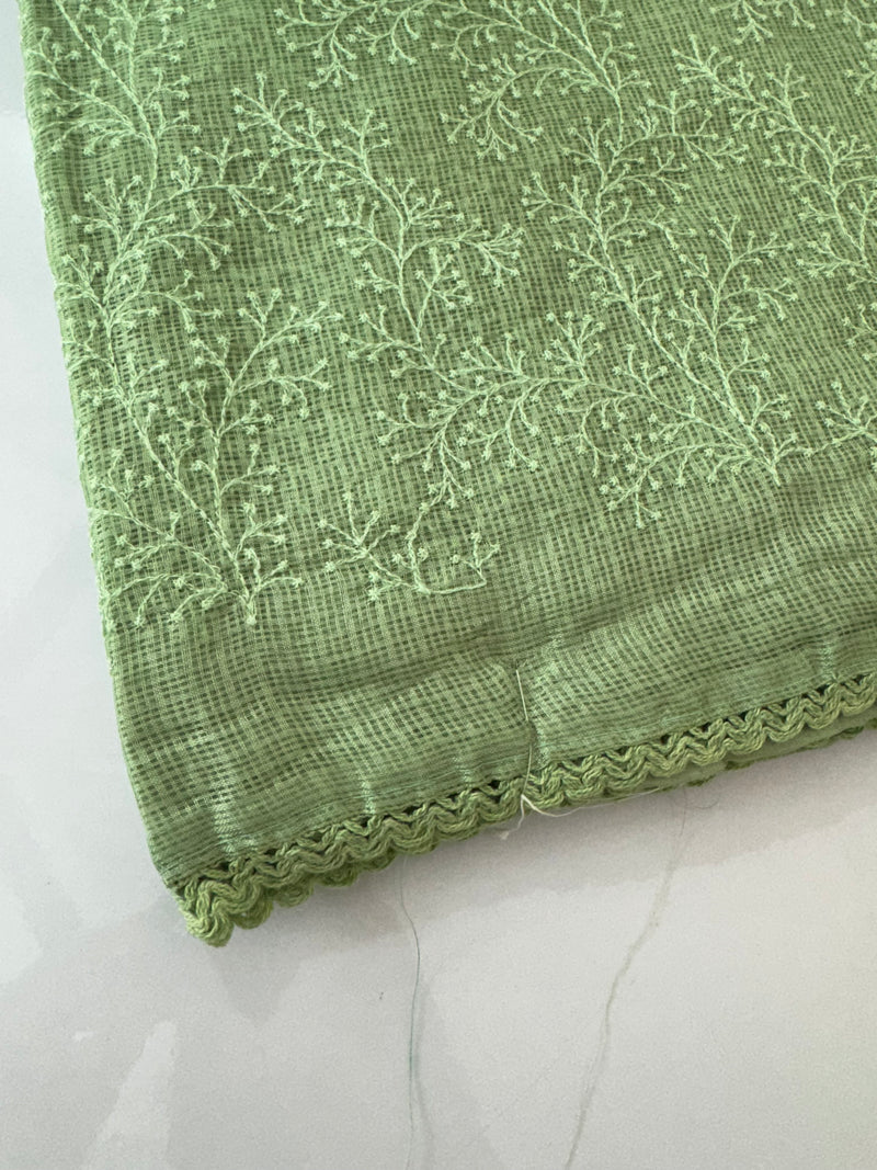 Soft kota checks saree with embroidery MSKC336 DustyGreen