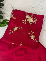 Plain crushed chiffon georgette saree with handworked blouse - MCB657 Crimson Pink