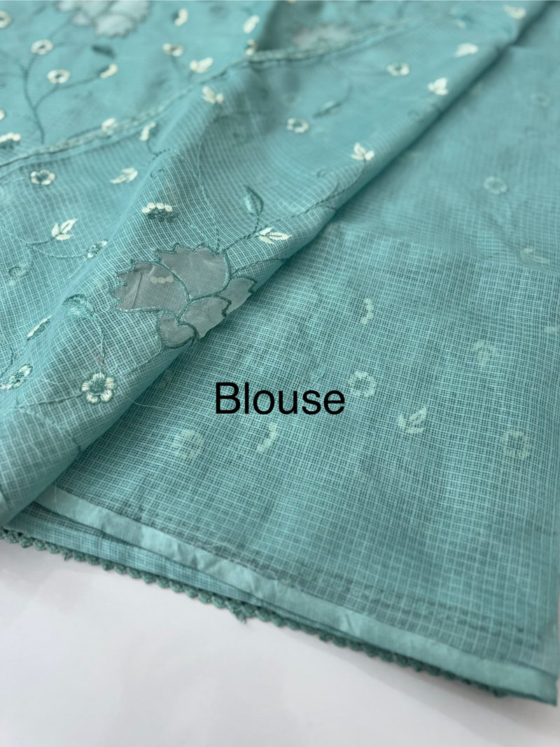Soft kota silk saree with embriodery and organza applique work  MS14509- Blue