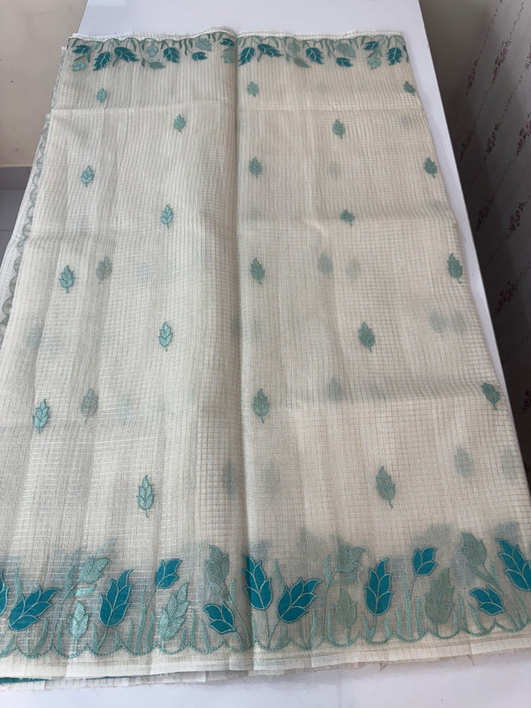Tissue silk saree with zari checks and applique work  MSH105