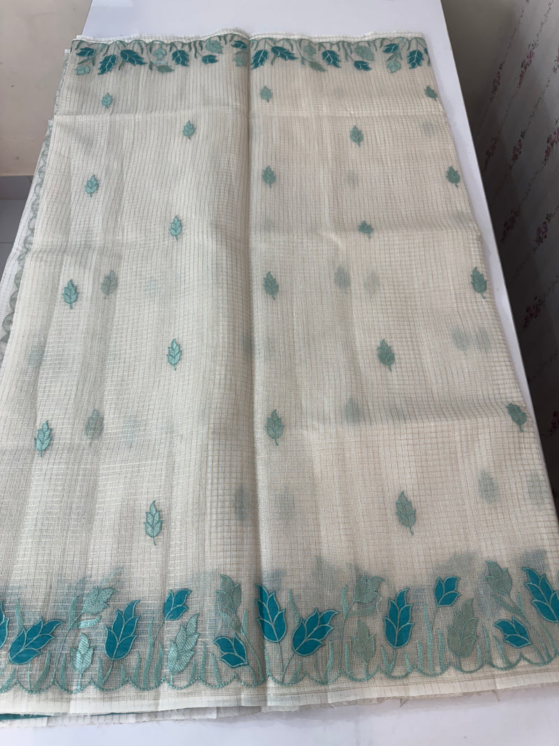 Tissue silk saree with zari checks and applique work  MSH105