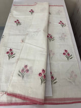 Lightweight Supernet saree with cross stitch embroidery MS142 - White to Pink