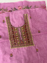 Unstitched Chanderi suit Set with kanta and knot embroidery- MK171