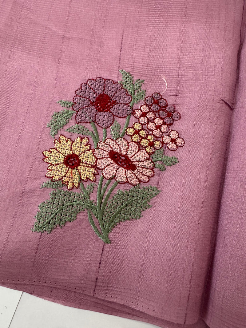 Blended tussar silk saree with embroidery - MS90654 OnionPink