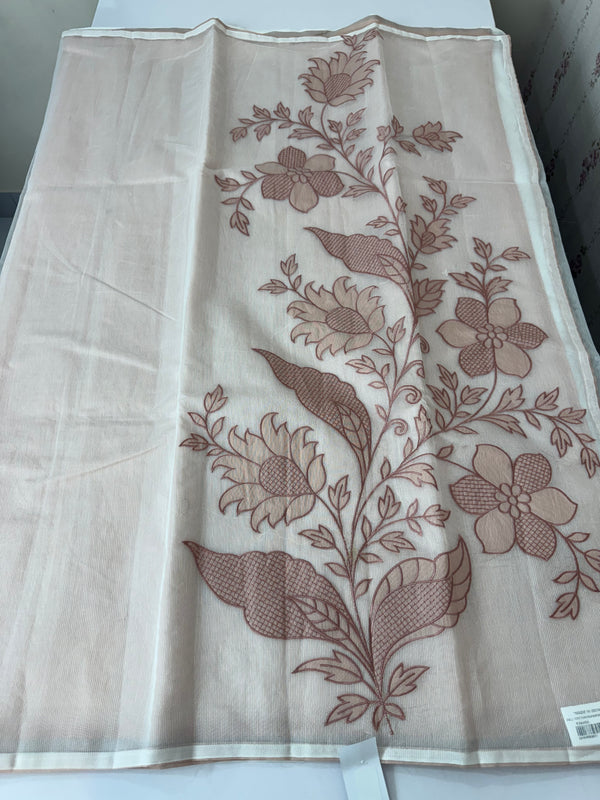 Supernet saree with applique work MCJ5433 - DuskyPeach to White