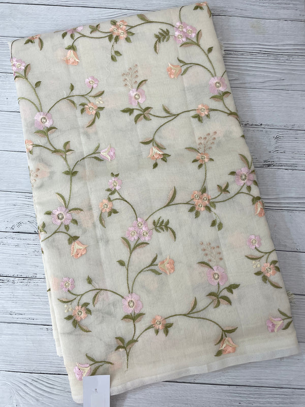 Kota Supernet embriodery saree SHSNYNM- White