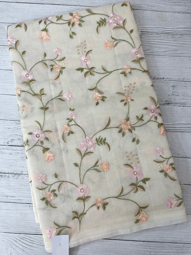 Kota Supernet embriodery saree SHSNYNM- White