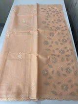 Moonga Kota checks saree with applique work MMC457 Peach