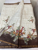 Semi tussar saree with hand painting, kanta embroidery and Pita work MS3433