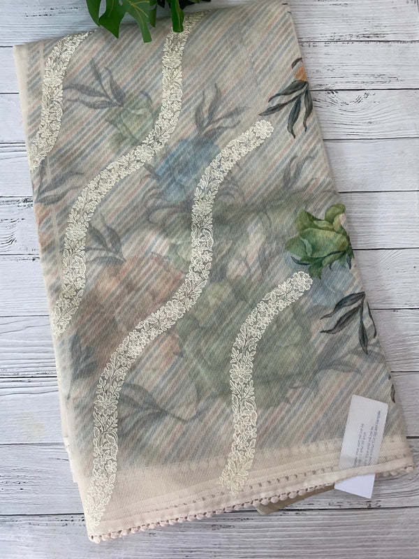 Supernet saree with digital prints and embroidery SKFNSEM