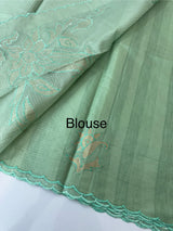 Soft tissue kota checks saree with applique work (2)- MSH5407 Pastel BluemixGreen