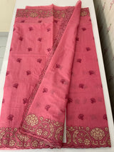 Mul chanderi tissue applique saree MSH151- CrimsonPink