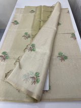 Tissue linen saree with embroidery MSL4900- Green flowers