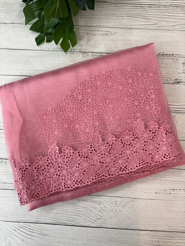 Cutwork Kora Organza saree with full cutwork blouse-  MS14154 Pink