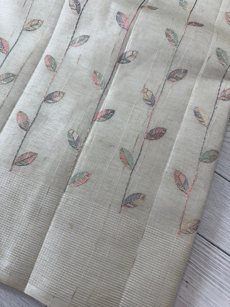 Blended tussar saree with embriodery - MS8665 Cream