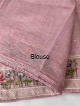 Semi linen saree with embroidery- MS15167