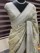 Metallic crush organza saree - MCOS625 Oyster Green