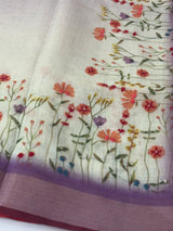 Handworked floral digital printed semi Linen Saree MLS611
